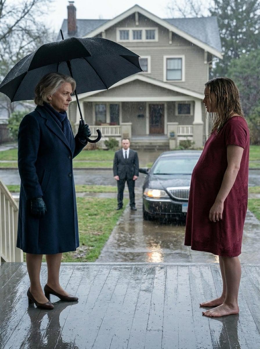 My husband threw me out of the house and locked the door behind me, leaving me standing in the pouring rain—barefoot and heavily pregnant. But just then, my wealthy grandmother arrived, pulled me into her arms, and quietly said, “He’s going to regret everything he’s done.”