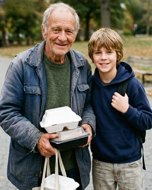 Every day, my teenage son brought food to an elderly homeless man who stayed near the church—until one day, officers showed up and revealed he wasn’t who he said he was.